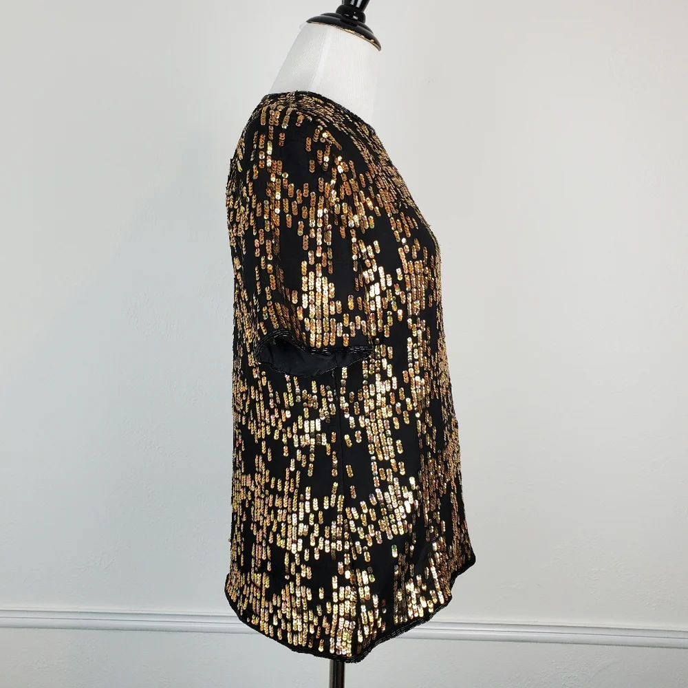 Vintage Laurence Kazar Top Silk Beaded Sequin Shiny Holiday New Years Glam 80s - Picture 7 of 10
